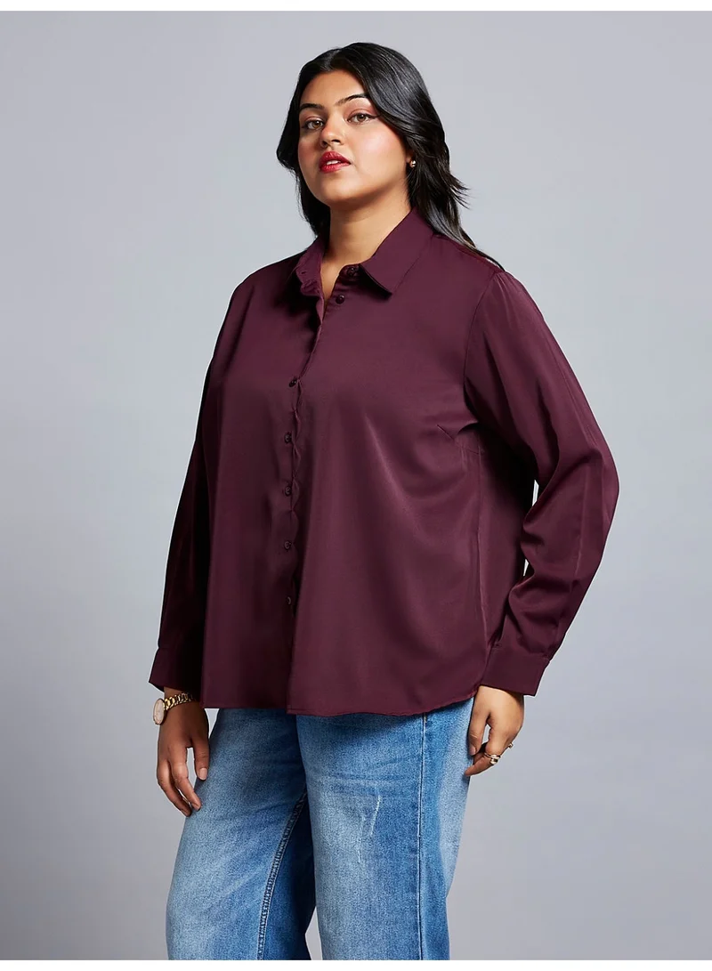 globus Globus Gloplus Women Collared Neck Cuff Sleeves Shirt Style Plus Size Workwear Top